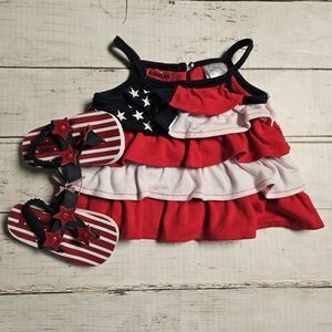 American Baby 3–6M Patriotic Ruffle Dress‎ & Sandals Set Stars Stripes 4th July